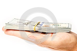 Business Money dollars in the hands on a white background