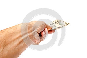 Business Money dollars in the hands on a white background