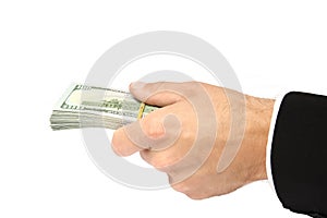 Business Money dollars in the hands on a white background