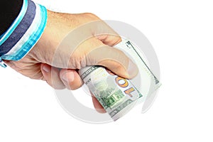 Business Money dollars in the hands on a white background