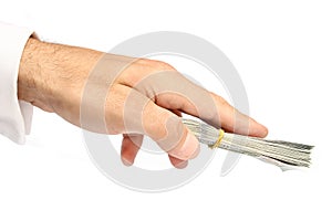 Business Money dollars in the hands on a white background