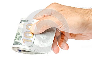 Business Money dollars in the hands on a white background