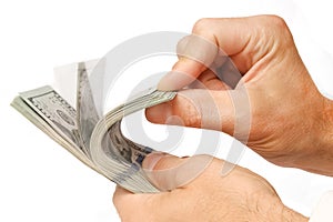 Business Money dollars in the hands on a white background