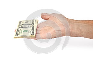 Business Money dollars in the hands on a white background