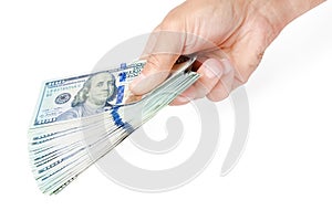 Business Money dollars in the hands on a white background