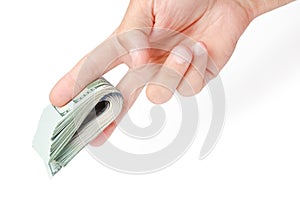 Business Money dollars in the hands on a white background