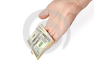Business Money dollars in the hands on a white background