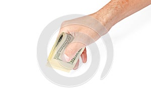 Business Money dollars in the hands on a white background