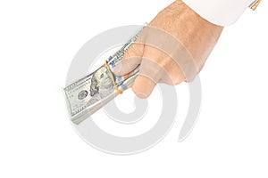 Business Money dollars in the hands on a white background