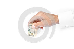 A Business Money dollars in the hands on a white background