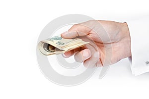 Business Money dollars in the hands on a white background