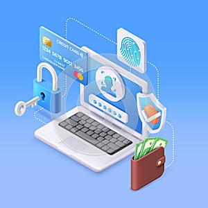 Business money secure and safe payment online isometric