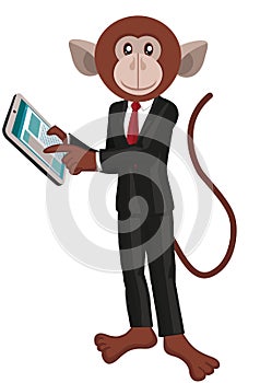 Business monkey with a tablet.White background.