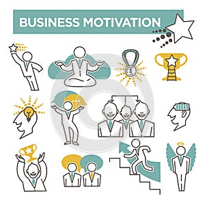 Business motivation conceptual vector flat icons set