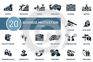 Business Motivation icon set. Monochrome simple Business Motivation icon collection. Growth, Motivation, Career, Mind