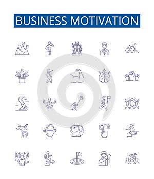 Business motivation line icons signs set. Design collection of Motivate, Drive, Inspire, Progress, Succeed, Triumph