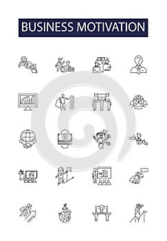 Business motivation line vector icons and signs. Success, Persistence, Vision, Profit, Goals, Boost, Reward, Action