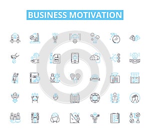 Business motivation linear icons set. Ambition, Drive, Tenacity, Entrepreneurship, Leadership, Innovation, Determination