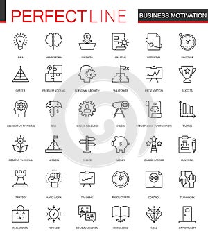Business motivation thin line web icons set. Discipline organization outline stroke icons design.