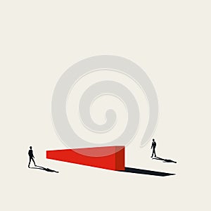 Business negotiation obstacles vector concept with businessmen approaching barrier. Overcoming challenge.