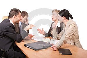 Business negotiations - 2 men 2 women - isolated