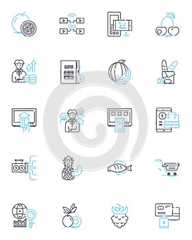 Business negotiations linear icons set. Diplomacy, Bargaining, Compromise, Communication, Collaboration, Trust
