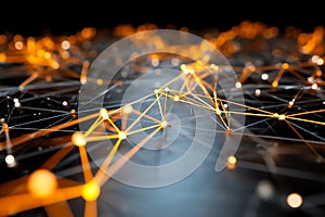 Business Network Nodes Interconnected by Glowing Lines Representing Global Collaboration in 3D photo