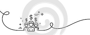 Business networking line icon. Dollar sign. Continuous line with curl. Vector