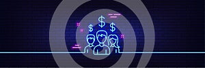 Business networking line icon. Dollar sign. Neon light glow effect. Vector