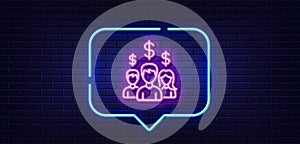 Business networking line icon. Dollar sign. Neon light speech bubble. Vector