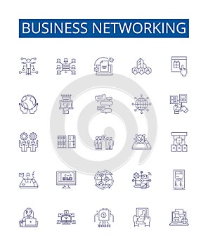 Business networking line icons signs set. Design collection of Networking, Business, Relationships, Connections photo