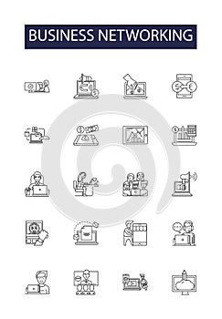 Business networking line vector icons and signs. Business, Connecting, Network, Relationships, Contacts, Prospects photo