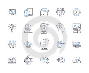 Business networking outline icons collection. Business, networking, contacts, leads, referrals, partners, collaboration photo