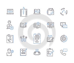 Business networking outline icons collection. Business, networking, contacts, leads, referrals, partners, collaboration photo