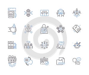 Business networking outline icons collection. Business, networking, contacts, leads, referrals, partners, collaboration photo