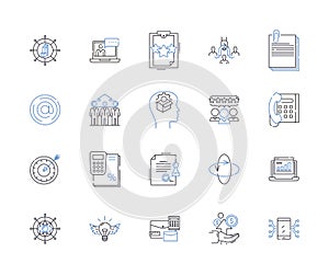 Business networking outline icons collection. Business, networking, contacts, leads, referrals, partners, collaboration photo