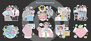 Business networking set. Flat vector illustration