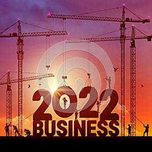 Business in the New Year 2022. Vector illustration business finance background. 2022 construction site crane building a business