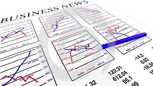Business newspaper with pen
