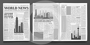 Business newspaper template. Financial news headline, newspapers pages and finance journal isolated vector illustration