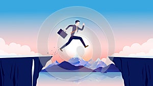 Business obstacle - Businessman taking risk, jumping over gap