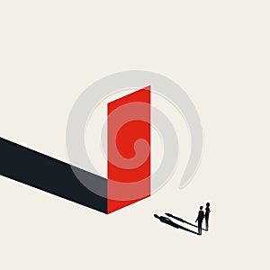 Business obstacle vector concept with businessman and woman looking at wall. Symbol of finding solutions.