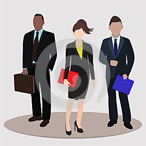 Business and office concept. Business woman and two business man. Vector illustration