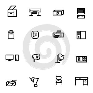 Business office equipment icon set