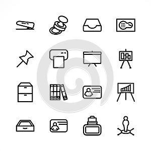 Business and office icon set, printer, stamp, office equipment line icon