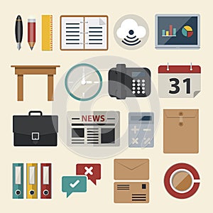 Business and office icon. Vector Flat Icons set.