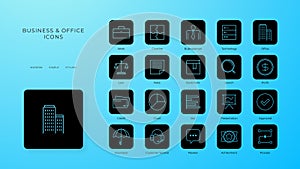 Business and office icons collection with black filled line style. team, management, communication, strategy, teamwork,