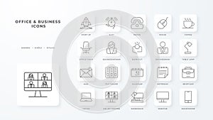 Business and office icons collection with black outline style. team, management, communication, strategy, teamwork, organization,