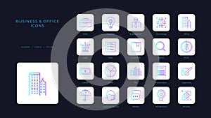 Business and office icons collection with blue duotone style. team, management, communication, strategy, teamwork, organization,