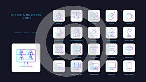 Business and office icons collection with blue duotone style. team, management, communication, strategy, teamwork, organization,